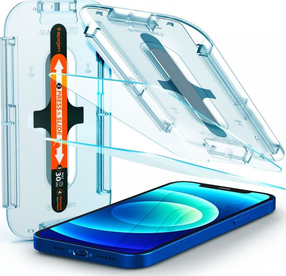 Folie sticla cu sistem de montare Case friendly Spigen GLAS.tR EZ FIT iPhone 12/12 Pro 2-Pack
