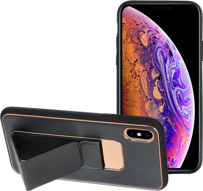 ForCell Forcell LEATHER Case Kickstand pentru IPHONE X negru