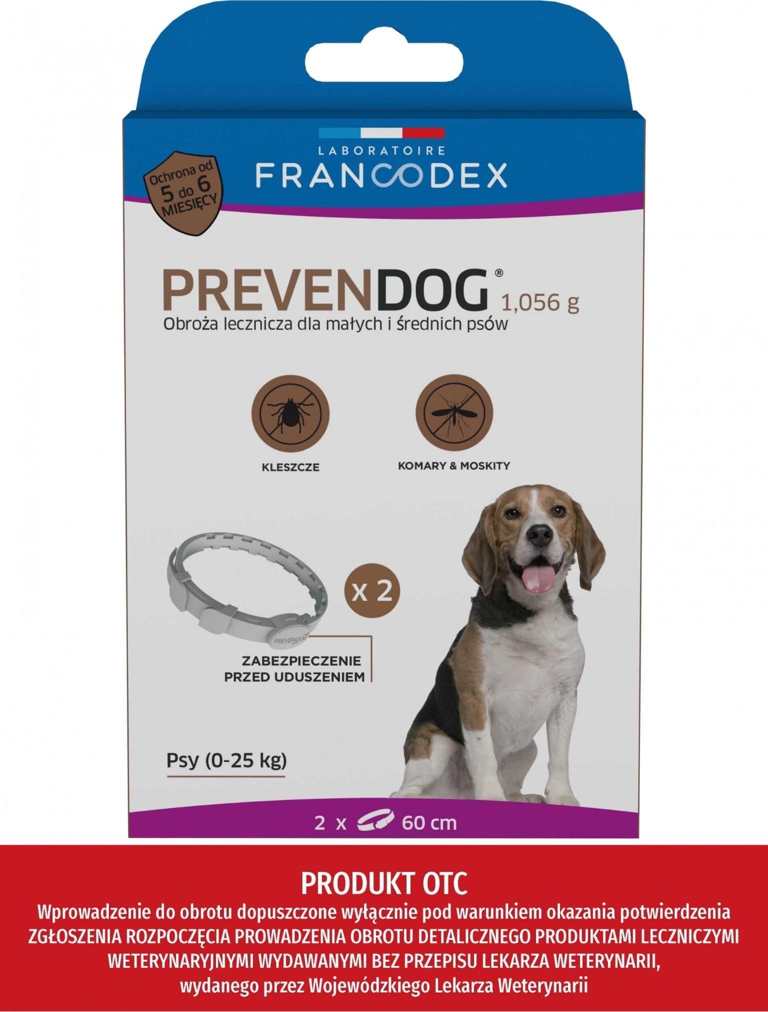 Francodex FRANCODEX Obroża biobójcza PREVENDOG 60 cm dla małych i średnich psów do 25 kg - 2 szt.
