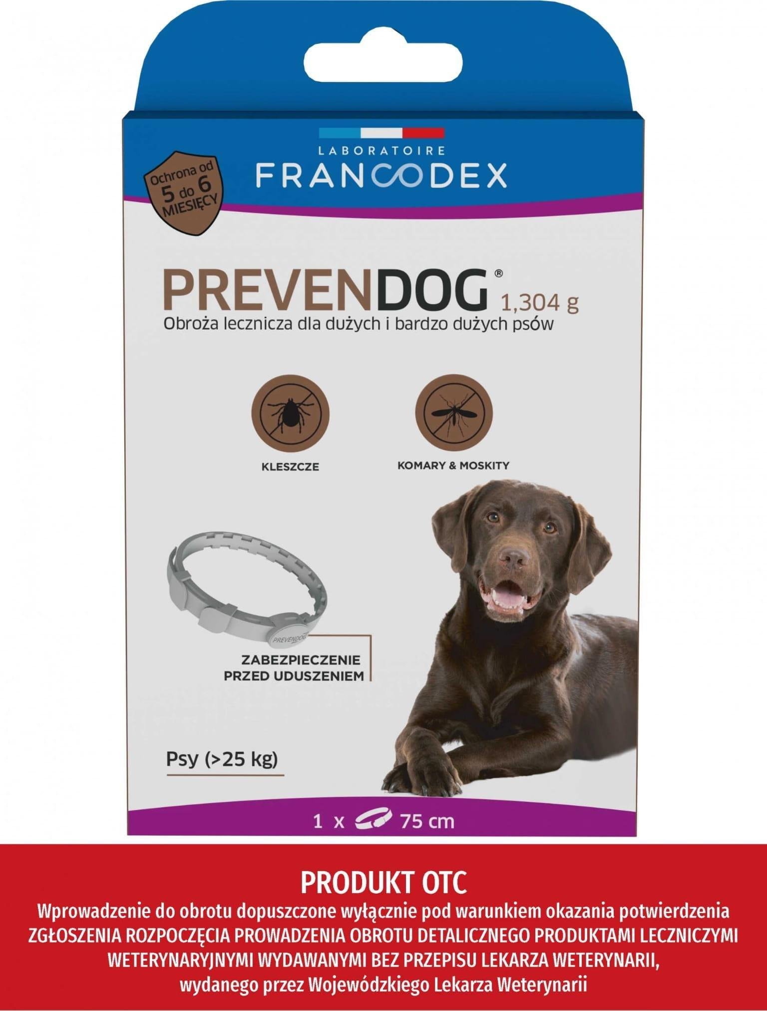 Francodex FRANCODEX Obroża biobójcza PREVENDOG 75 cm dla dużych i bardzo dużych psów pow. 25 kg - 1 szt.