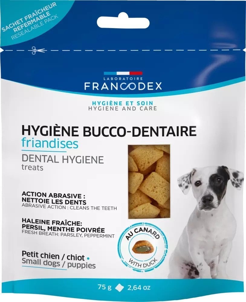 Francodex FRANCODEX Gustare pentru igiena bucală cu aromă de rață pentru căței și câini de talie mică 75 g