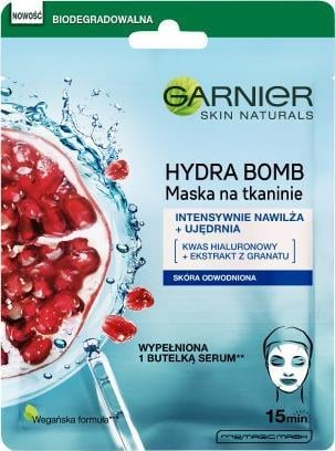 Masca Garnier GARNIER_Skin Naturals Hydra Bomb hidratează intens și întărește pe țesătură 28g