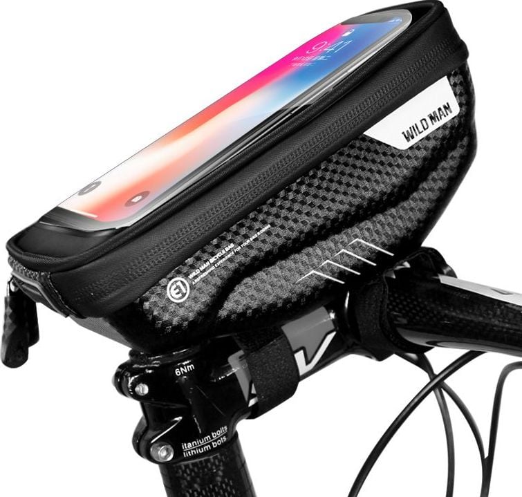Suport si docking telefoane - Geanta bicicleta impermeabila WildMan Mount Bike S Neagra