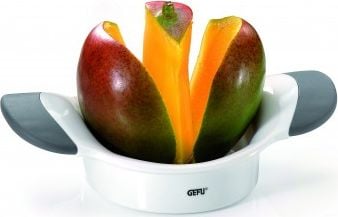 Aparat pentru taierea mango, Gefu, Otel/plastic, 14 x 20 x 4.5 cm, Alb/verde