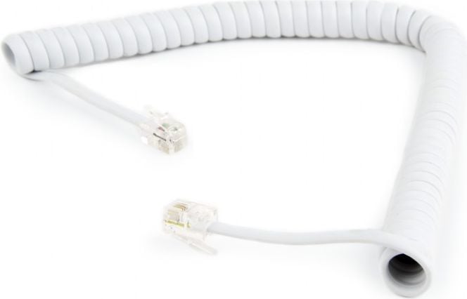 Cablu gembird Coiled RJ10 telefon fir (4P4C) 2m, alb (TC4P4CS-2M-W)