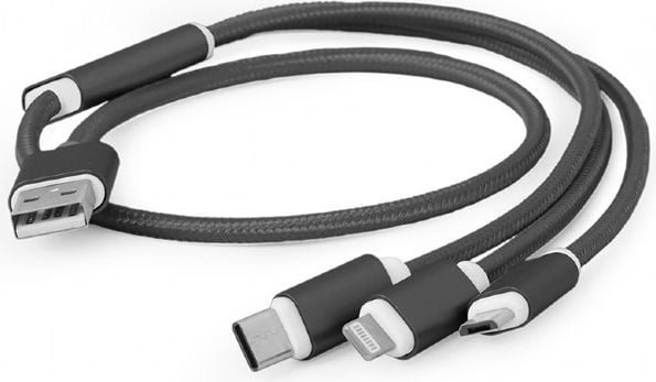 Gembird USB-A - USB-C + microUSB + cablu USB Lightning 1 m Negru (CC-USB2-AM31-1M)