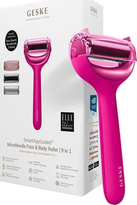 Geske Roller pentru mezoterapie cu ac a fetei si corpului 9in1 Geske cu aplicare (magenta)