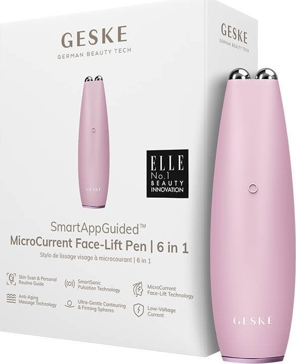 Dispozitiv de lifting facial cu aplicație (roz) Geske 6in1 microcurent