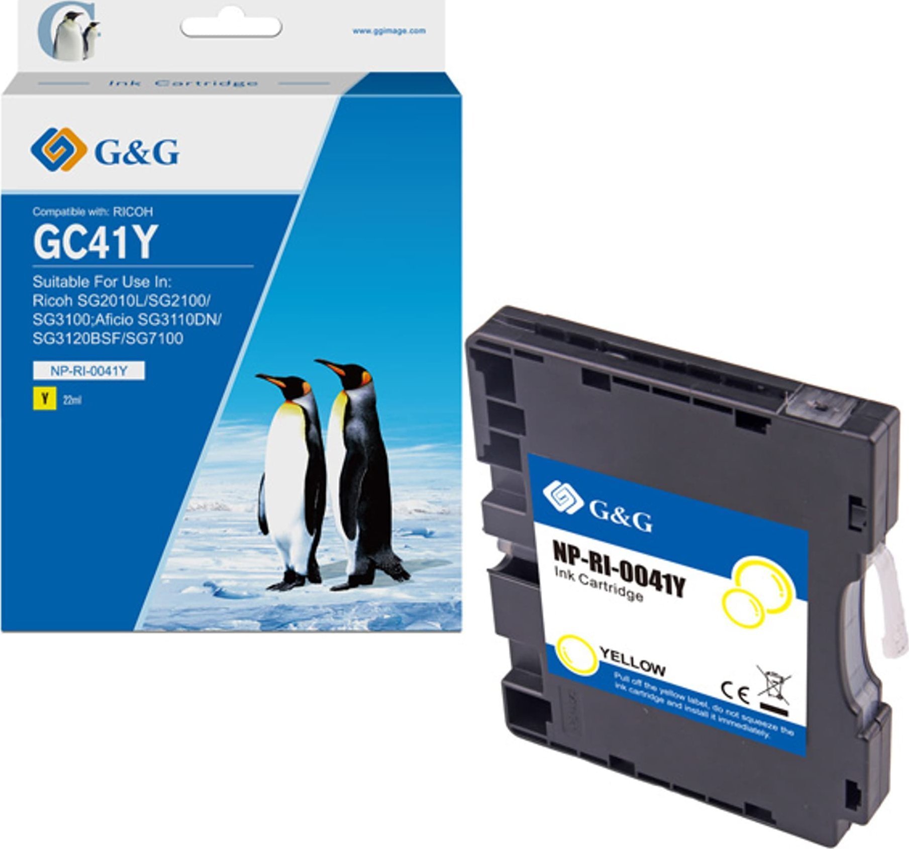 G&G Cerneală/cerneală compatibilă G&G cu 405768, galben, 600s, NP-RI-0041Y, pentru Ricoh AFICIO SG 3100, SG 3110