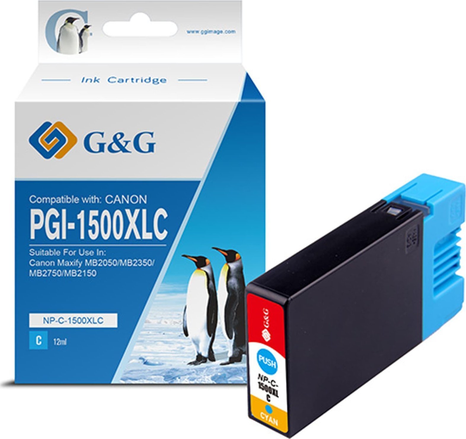 G&G Cerneală/cerneală compatibilă G&G cu PGI 1500XL, cyan, NP-C-1500XLC/C, pentru Canon MAXIFY MB2050, MB2350