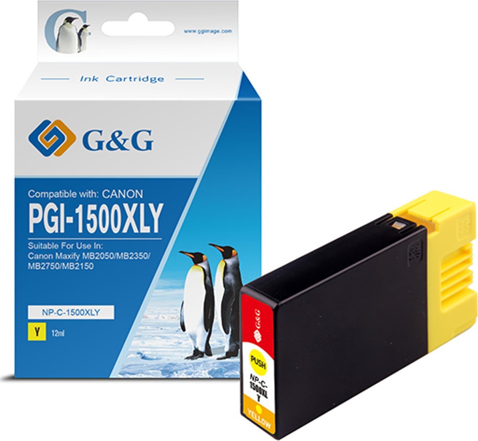 G&amp;G Cerneală/cerneală compatibilă G&amp;G cu PGI 1500XL, galben, NP-C-1500XLY/C, pentru Canon MAXIFY MB2050, MB2350
