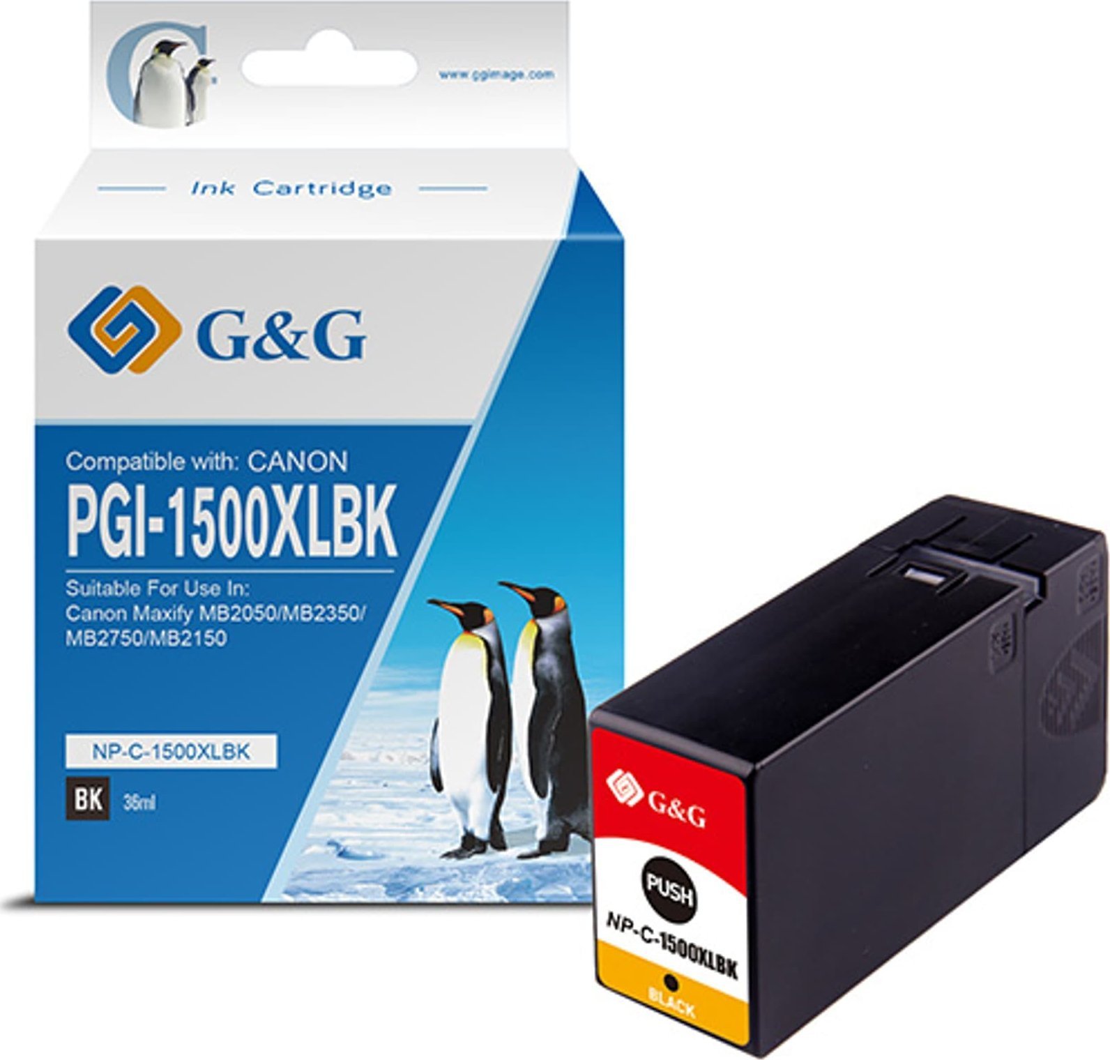 G&amp;G Cerneală/cerneală compatibilă G&amp;G cu PGI 1500XL, neagră, NP-C-1500XLBK/C, pentru Canon MAXIFY MB2050, MB2350