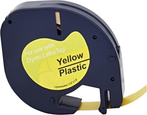 G&G Panglică compatibilă pentru aparatul de etichetare G&G, pentru Dymo, RL-DY-91202-BK, S0721620, 59423, imprimare neagră/Suport galben, 4m, 12mm, LetraT