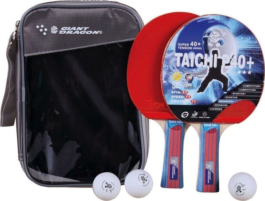 Set tenis de masă Giant Dragon Ping Pong 2 rachete + 3 mingi + capac Taichi P40 +