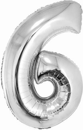Folie de cifre balon `6` 85cm de argint (FG-C85S6)