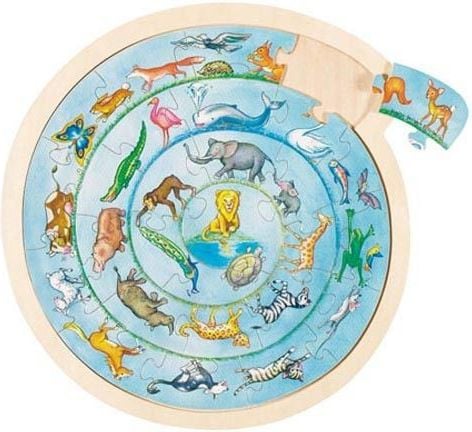 Puzzle rotund JigSaw Cercul Animalelor, Goki, Puzzle educativ Montessori