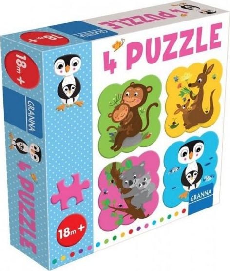 Granna Puzzle, cu un pinguin, 4 puzzle-uri, 4 elemente