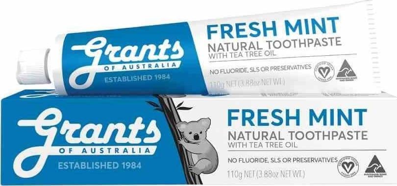Grants of Australia GRANTS OF AUSTRALIA_Pastă de dinți naturală Fresh Mint cu ulei de arbore de ceai, pastă de dinți naturală răcoritoare, fără fluor 110g