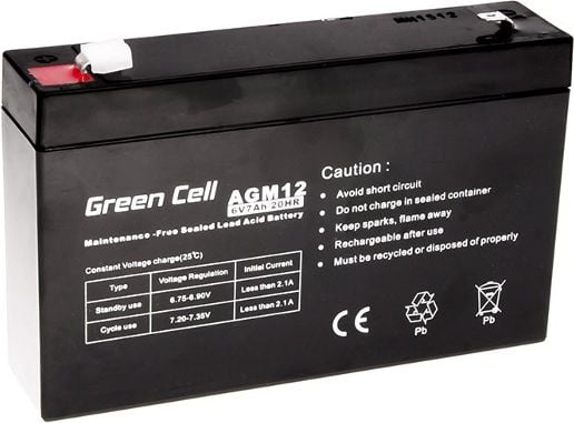 Acumulator stationar AGM 6V 7Ah VRLA plum acid baterie fara mentenanta jucarii sisteme de alarma Green Cell