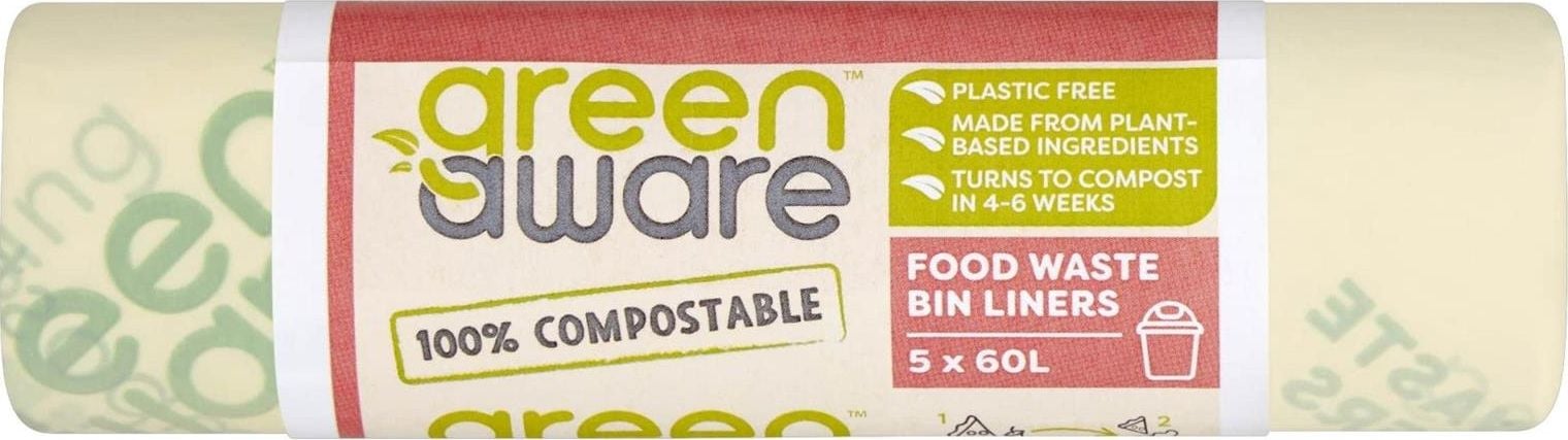 GreenAware GreenAware, Saci pentru deșeuri alimentare compostabile 60L, 5 buc.