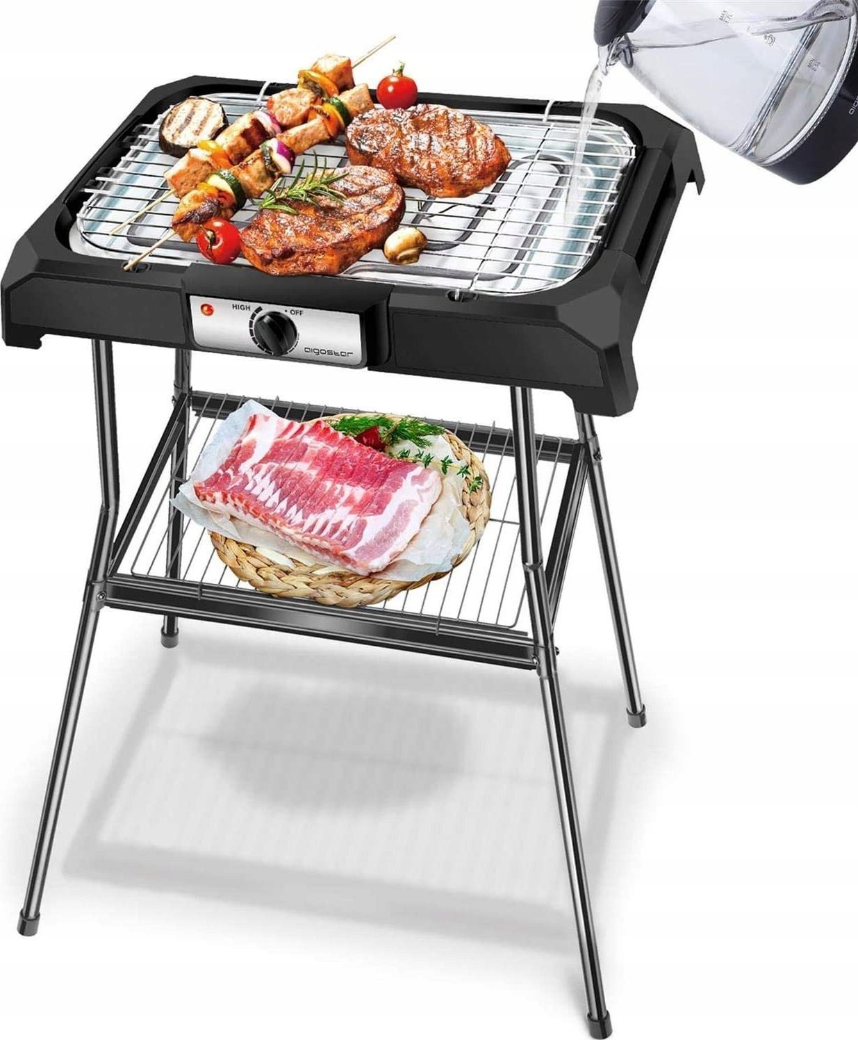 Gratare electrice - Grill elektryczny Aigostar  Electric grill BBQ with stand 2000W VDE/Lava Pro