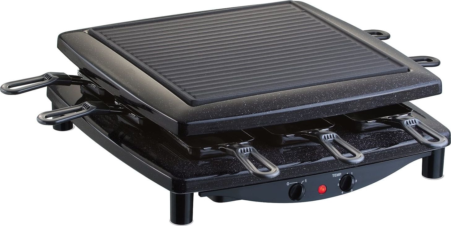 Plita grill si raclette electrica Steba, RC 2.1, 26 x 26 cm, 8 tigai raclette, control temperatura, rezistenta, curatare usoara, model german, negru