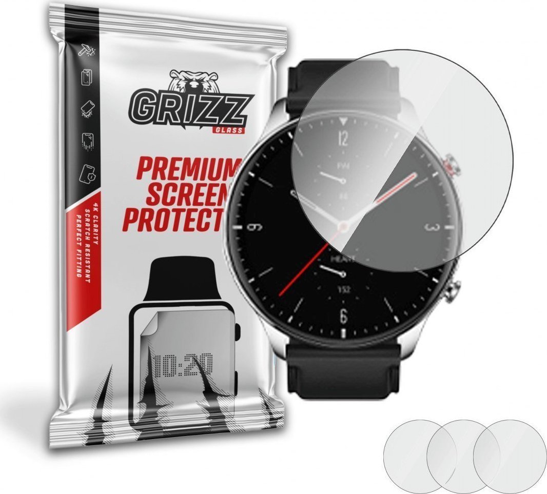 Set 4 folii protectie smarwatch, Grizz Glass, Hydrogel, Silicon, Compatibil cu Xiaomi Huami Amazfit GTR 2, Transparent