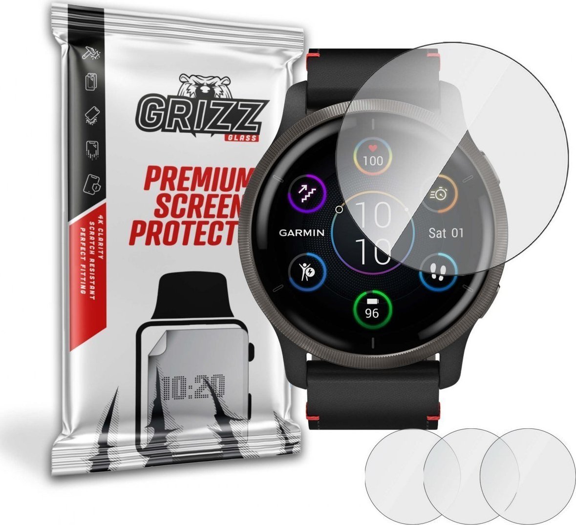 Set 3 folii protectie smartwatch, Grizz Glass, Hydrogel, Silicon, Compatibil cu Garmin Venu 2, Transparent