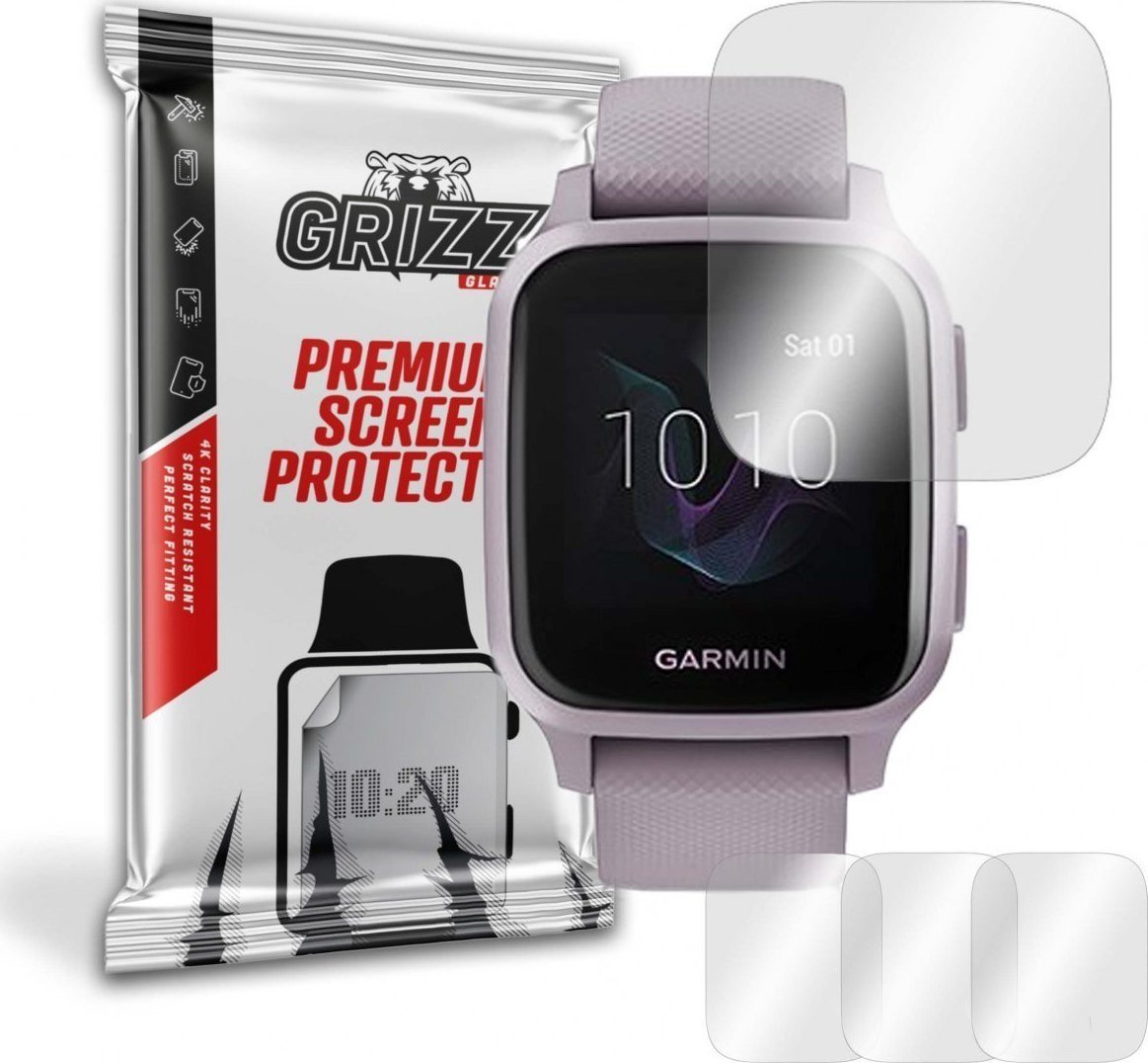 Set 3 folii protectie smartwatch, Grizz Glass, Hydrogel, Silicon, Compatibil cu Garmin Venu Sq, Transparent
