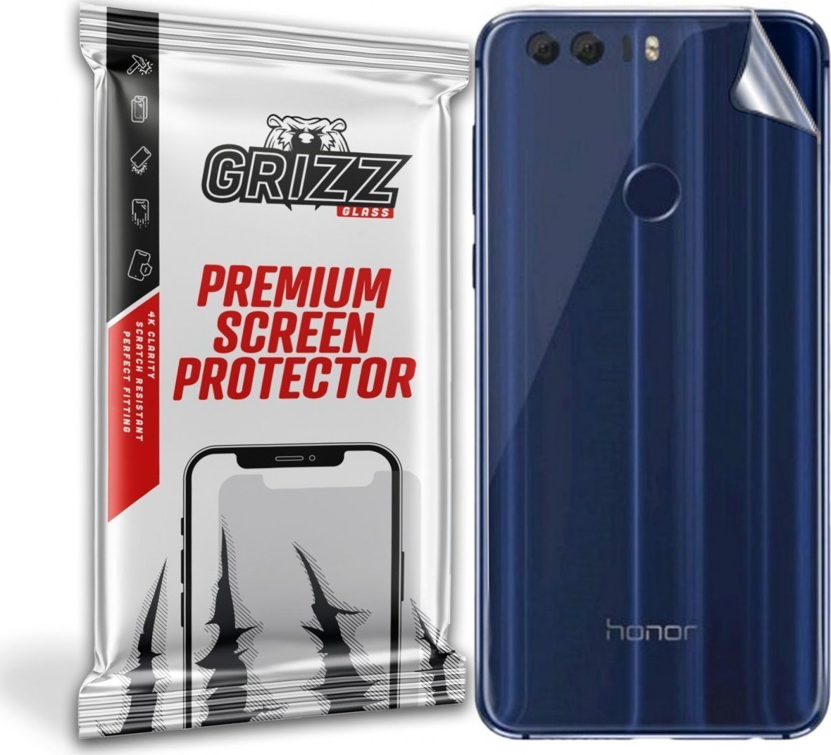 Folie protectie spate, GrizzGlass UltraSkin folie spate pentru Honor 8, Transparent