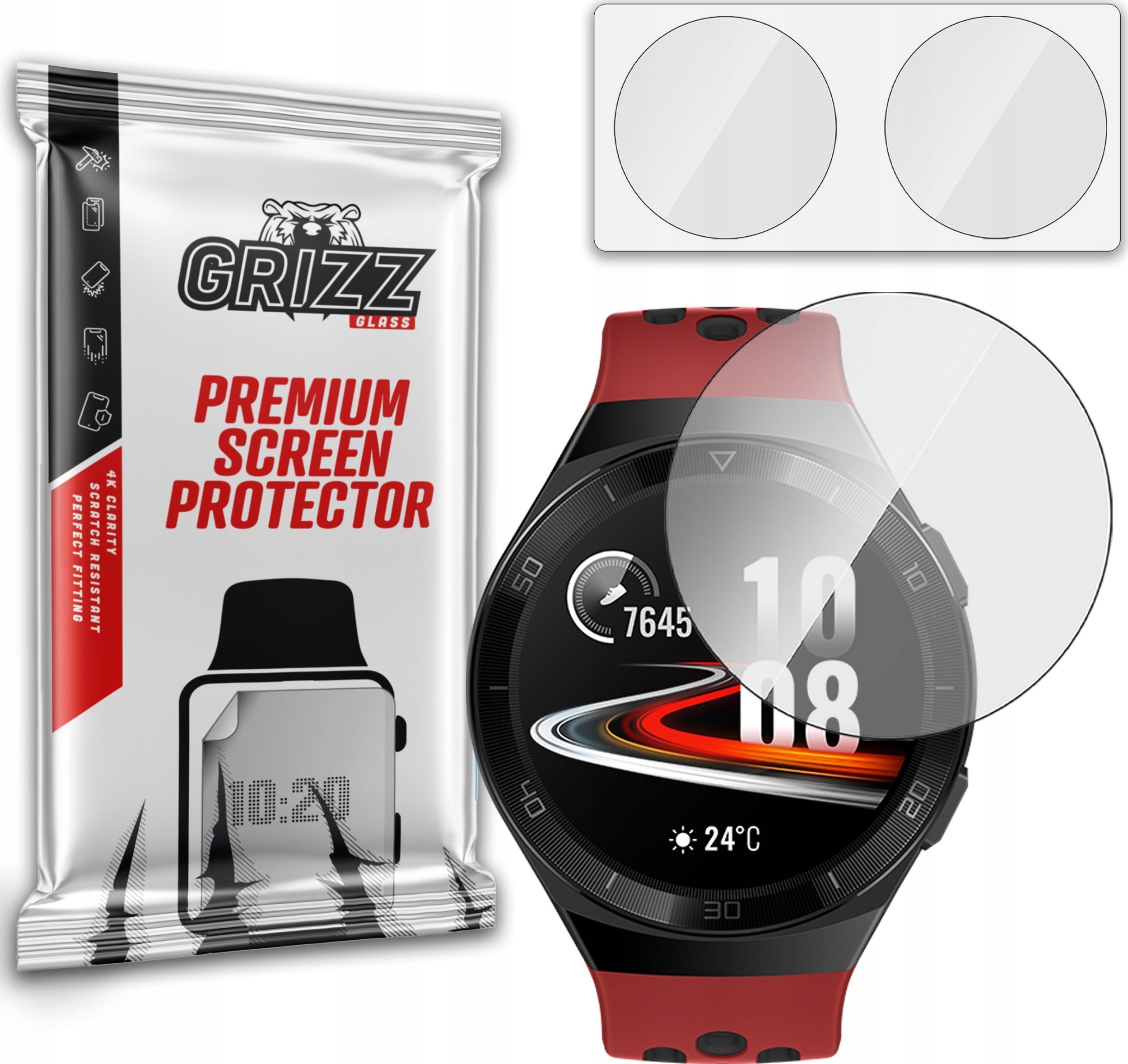 Accesorii Smartwatch - Set 2 folii protectie smartwatch, Grizz Glass, Sticla, Compatibil cu Huawei Watch GT 2e 46mm, Transparent