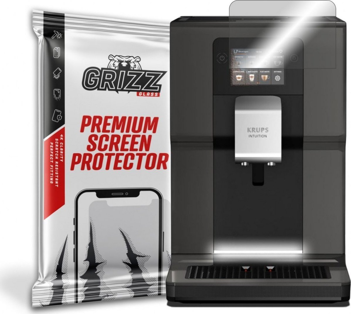 Folie protectie ecran GrizzGlass HybridGlass pentru Krups Intuition EA873810, Sticla, Transparent