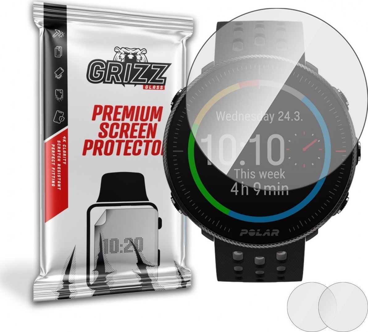 Accesorii Smartwatch - Set 2 folii de protectie GrizzGlass HybridGlass pentru Polar Vantage M2, Sticla, Transparent