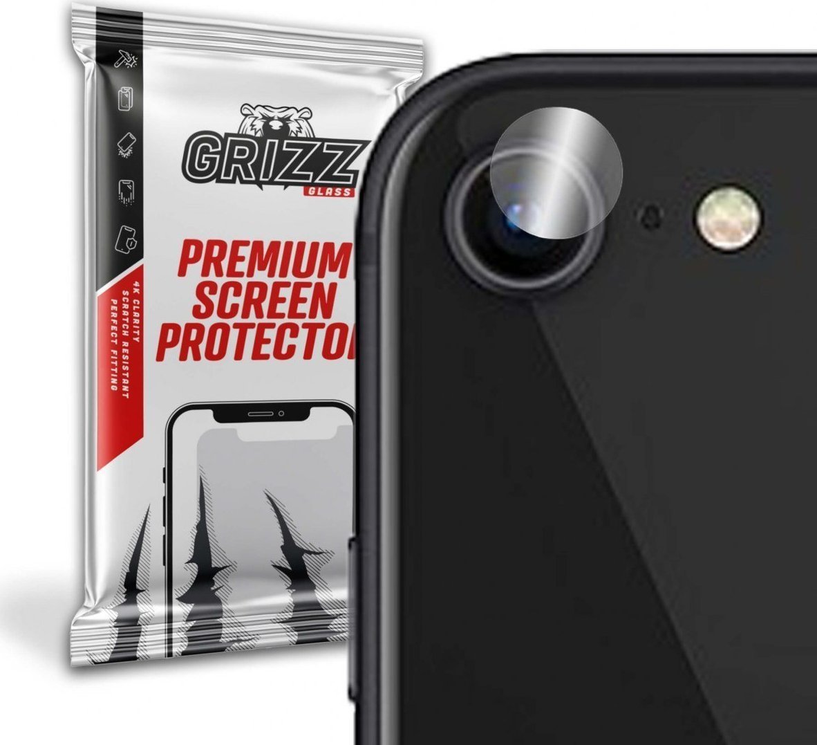 Folii protectie telefoane - Set 2 folii protectie camera foto GrizzGlass HybridGlass pentru Apple iPhone SE (2022), Sticla, Transparent