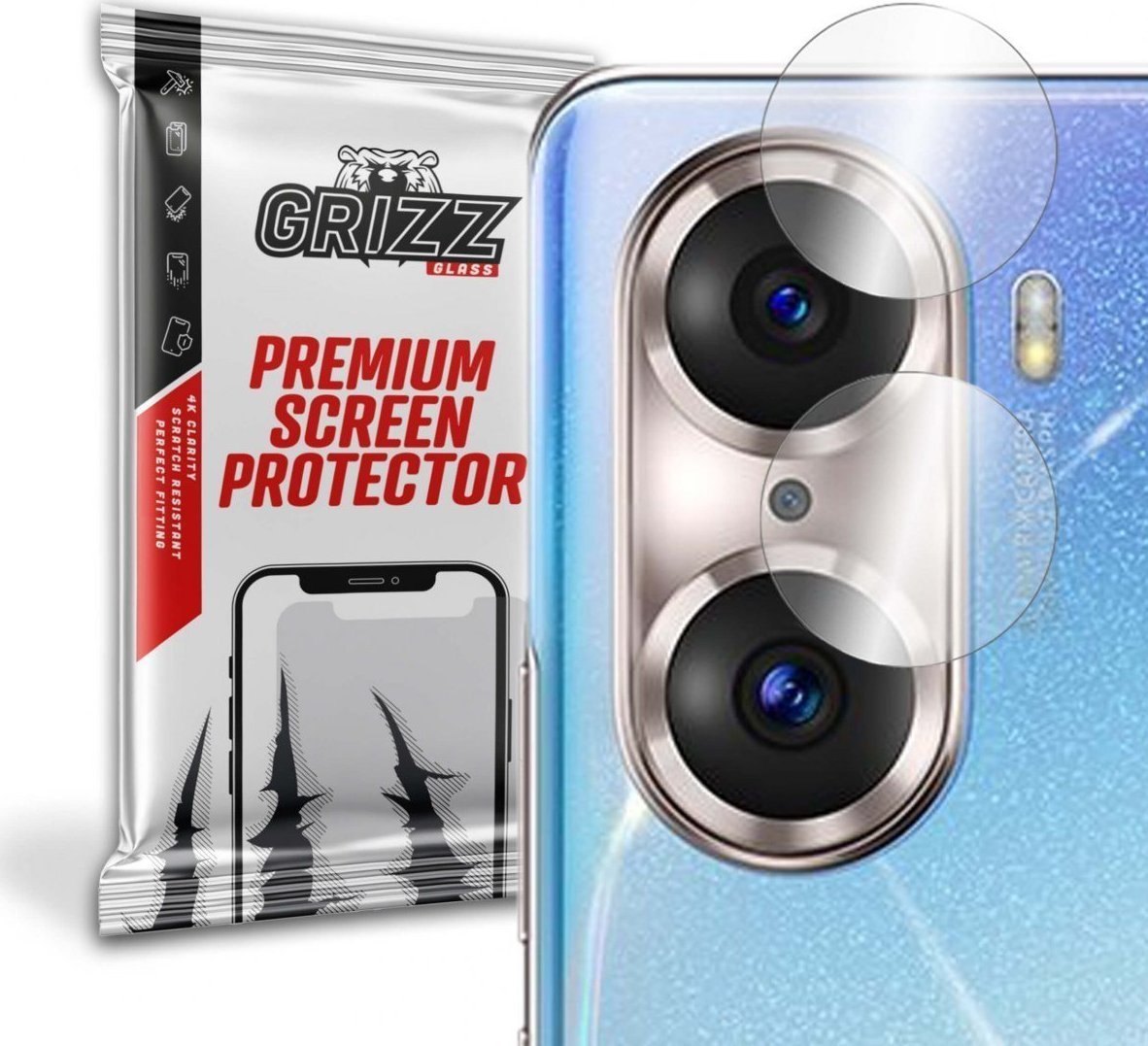 Folie de protectie camera foto, Grizz Glass, Sticla hibrida, Compatibil Honor 60 Pro, Transparent