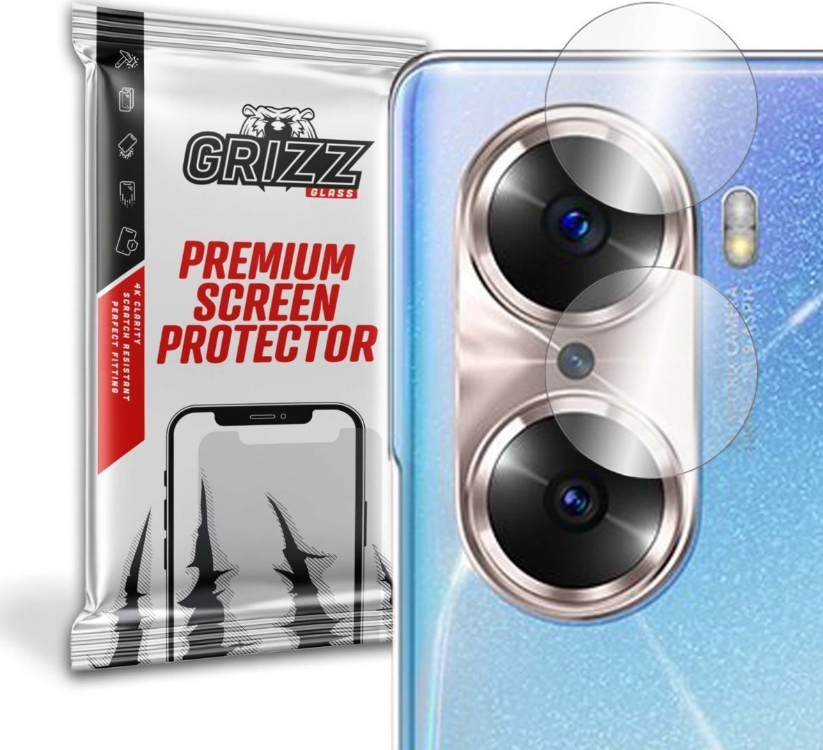 Folie de protectie camera foto, Grizz Glass, Sticla hibrida, Compatibil Honor 60, Transparent