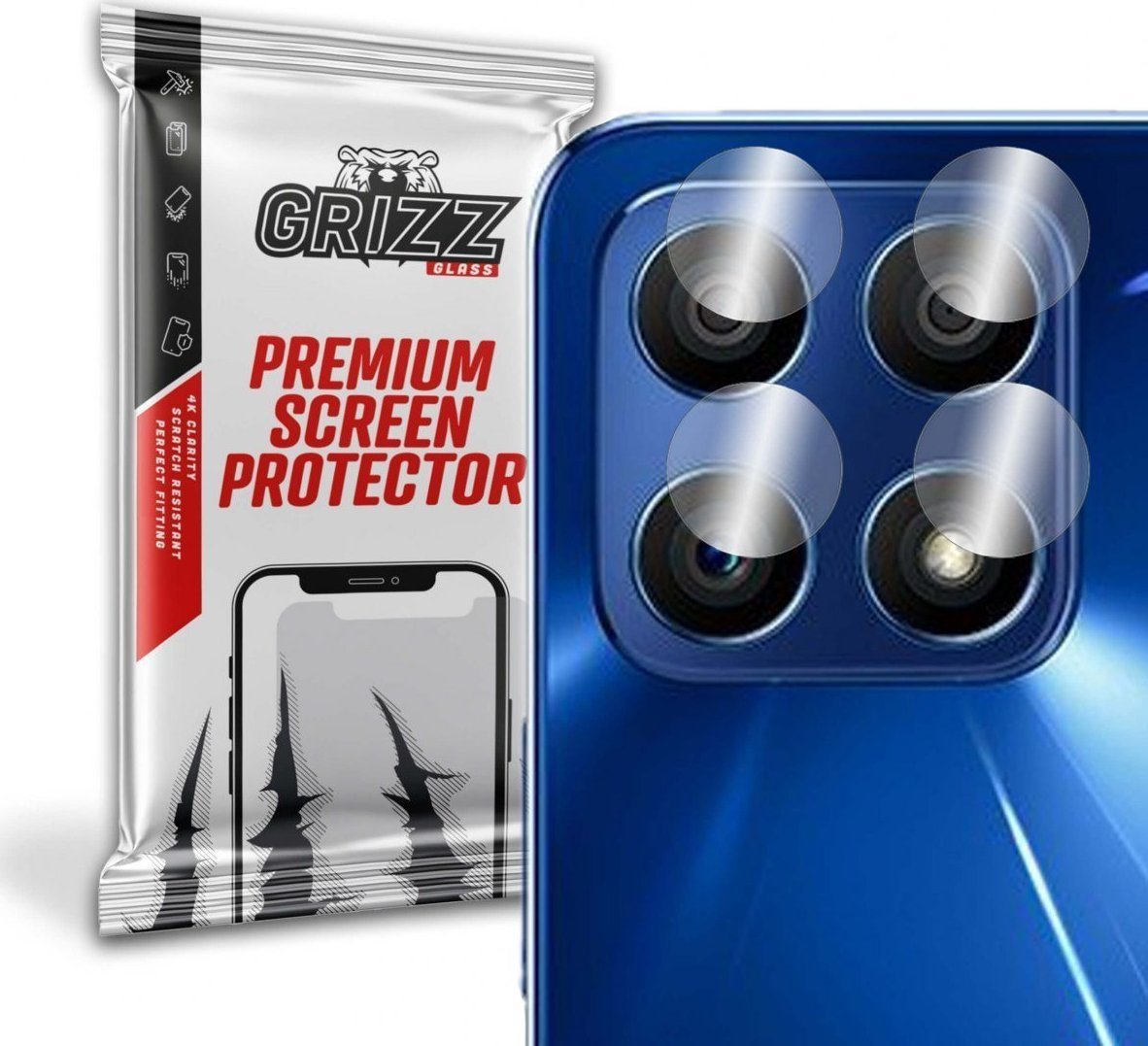 Folie de protectie camera foto, Grizz Glass, Sticla hibrida, Compatibil Honor X30i 5G, Transparent