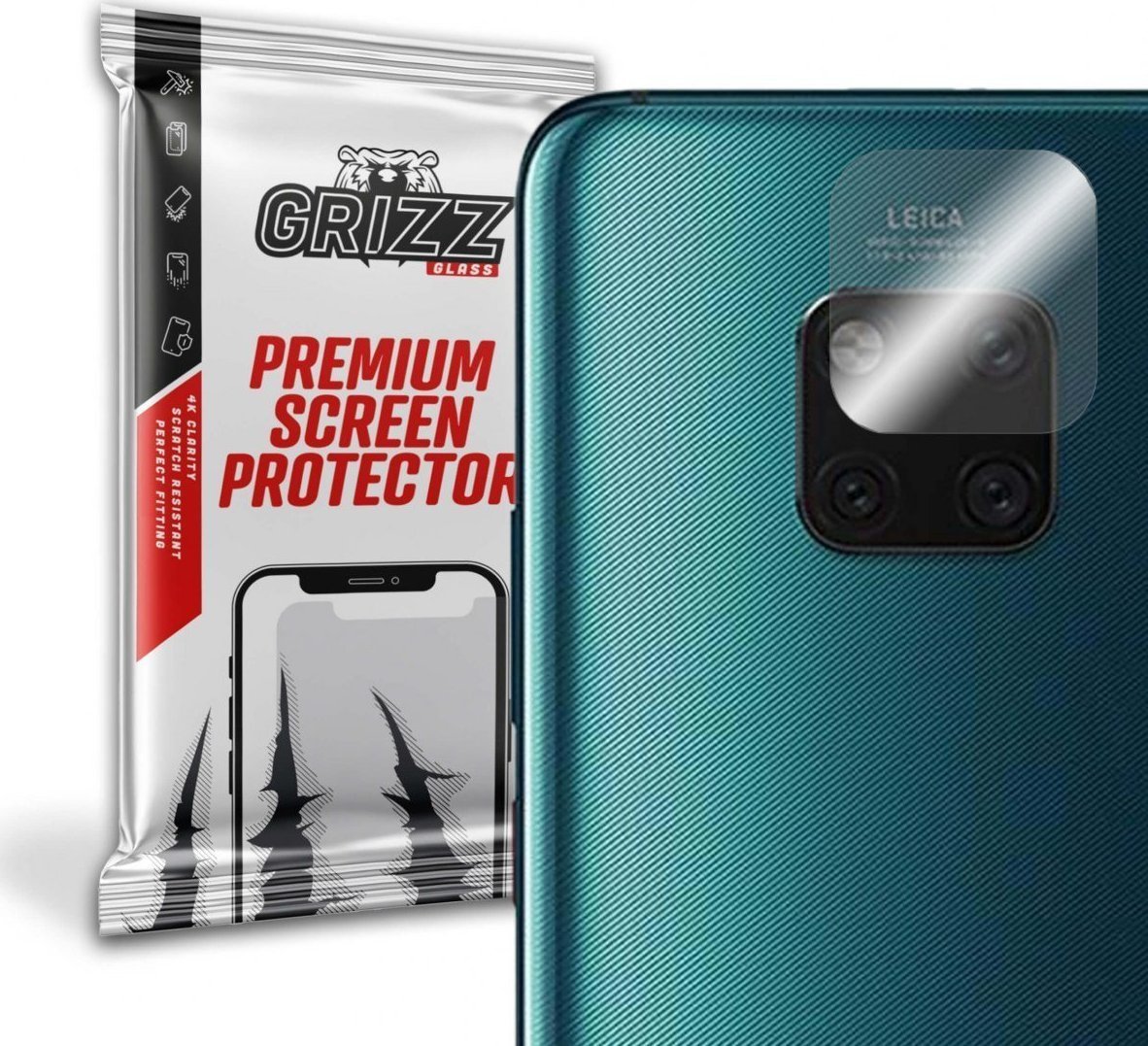 Folie de protectie camera foto, Grizz Glass, Sticla hibrida, Compatibil Huawei Mate 20 Pro, Transparent