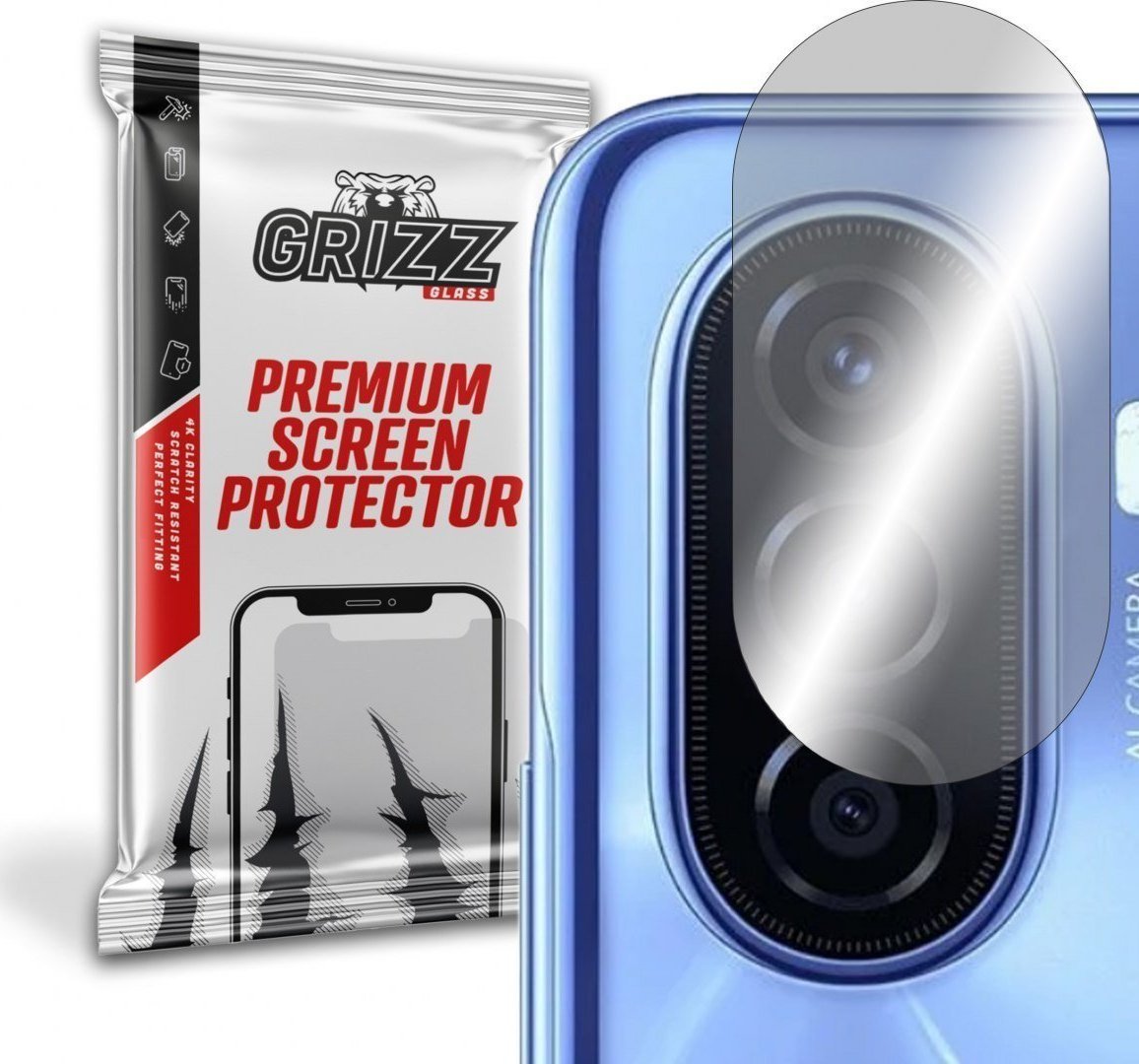Set 2 folii protectie camera GrizzGlass HybridGlass pentru Huawei Nova Y70 Plus, Transparent