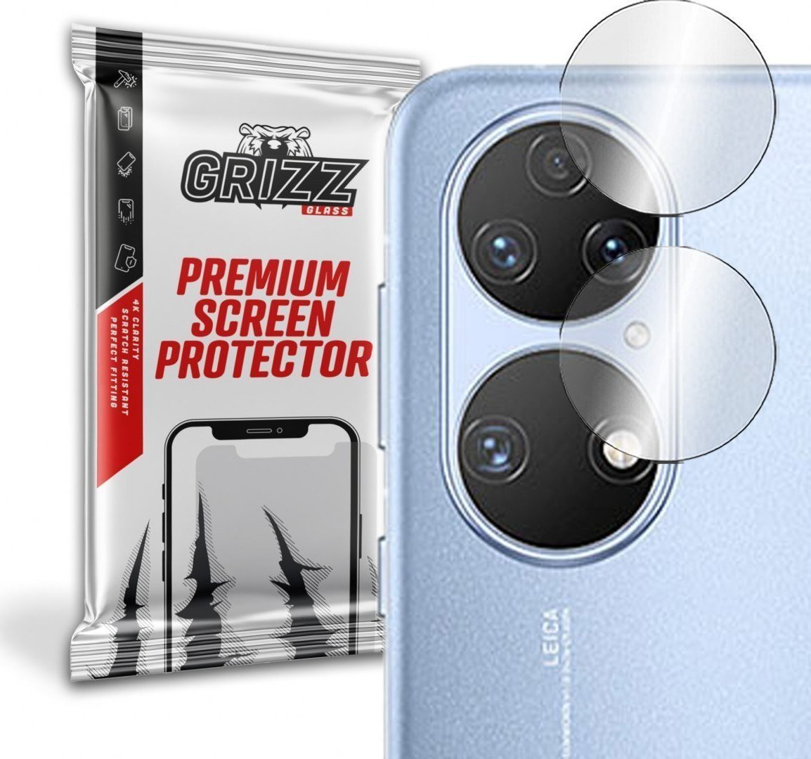 Folie protectie camera foto, GrizzGlass, Sticla, Compatibil Huawei P50E, Transparent