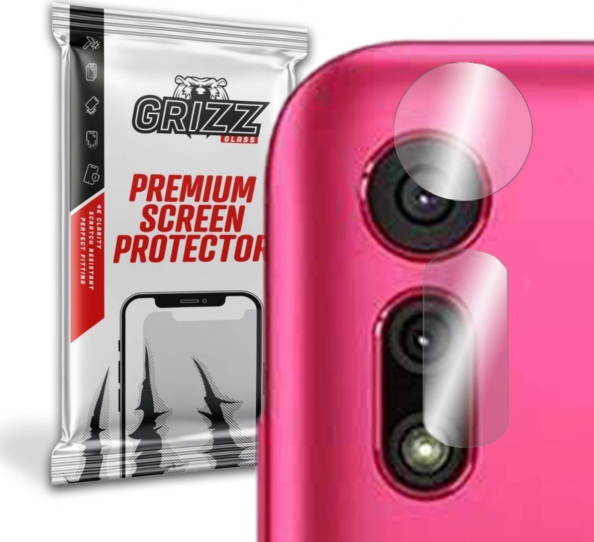 Folie de protectie camera foto, Grizz Glass, Sticla hibrida, Compatibil Motorola Moto E6s 2020, Transparent