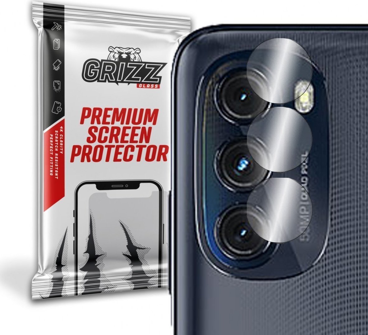 Set 2 folii protectie camera GrizzGlass HybridGlass pentru Motorola Moto G (2022), Transparent