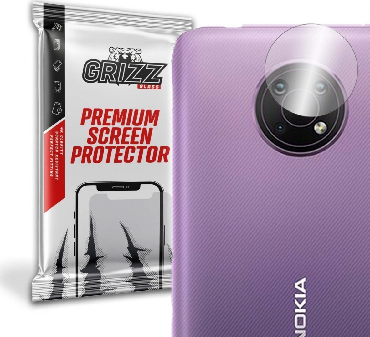Folie de protectie camera foto, Grizz Glass, Sticla hibrida, Compatibil Nokia G10, Transparent