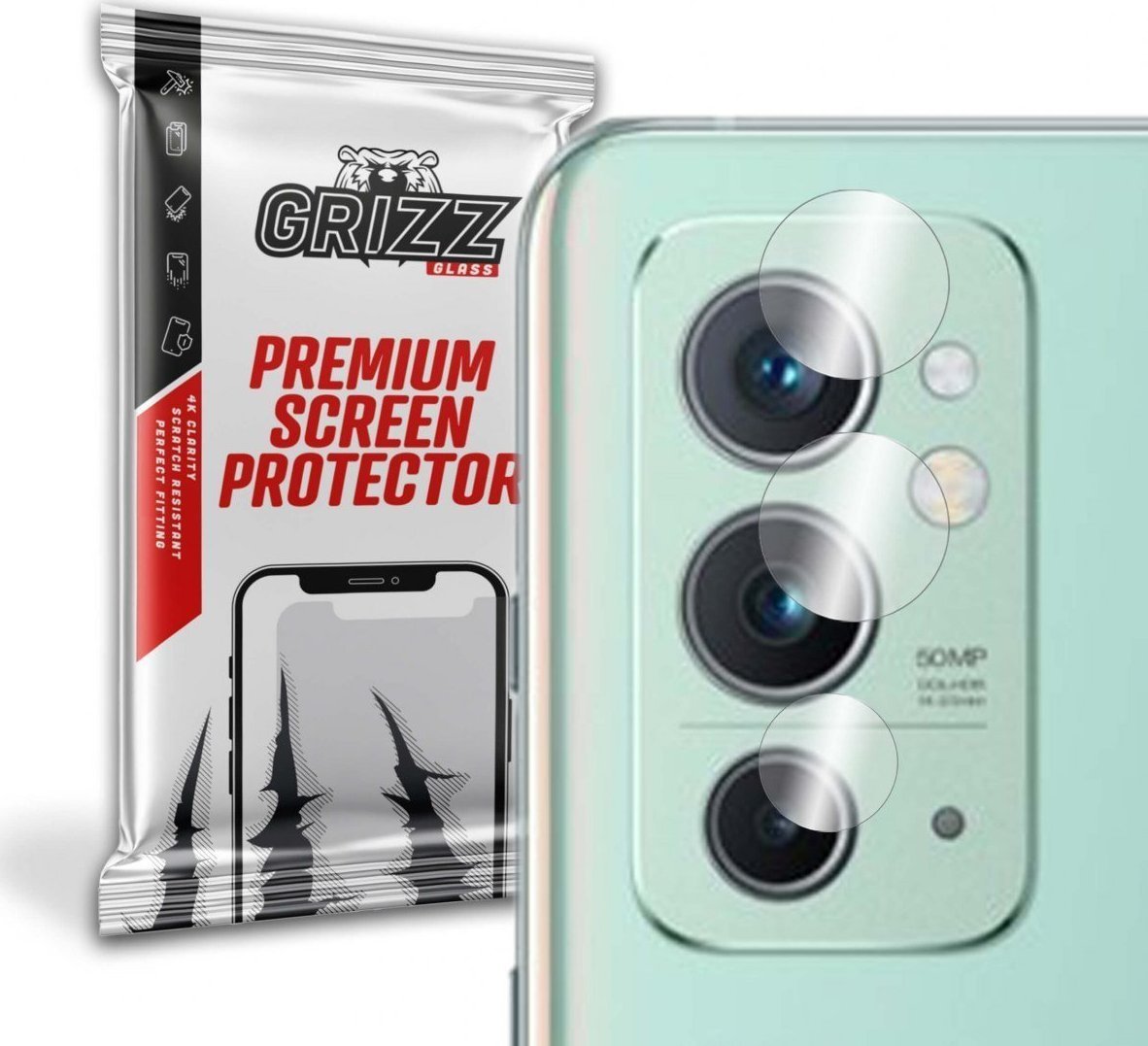 Folie de protectie camera foto, Grizz Glass, Sticla hibrida, Compatibil OnePlus 9RT 5G, Transparent