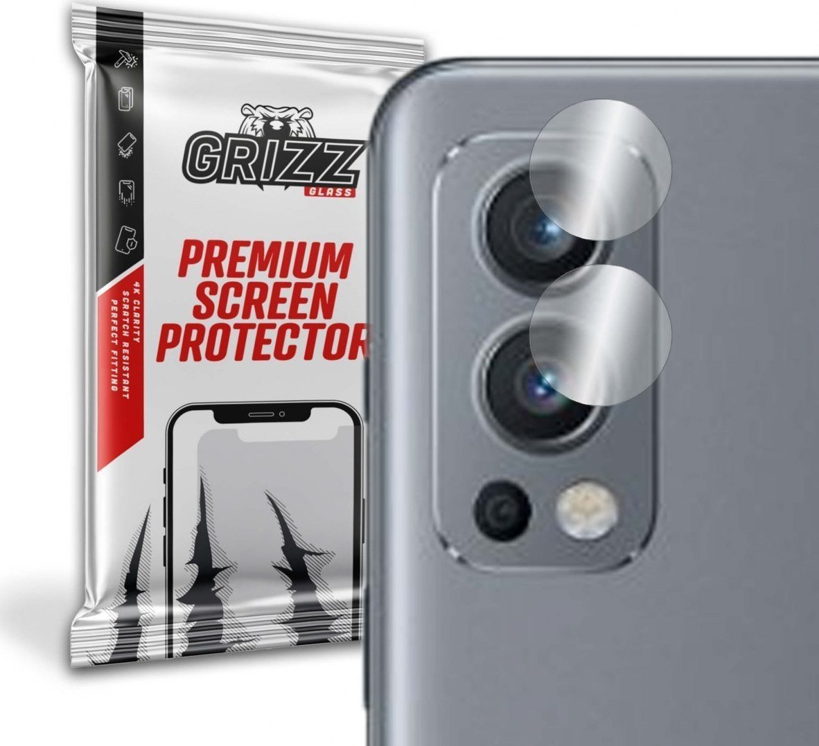 Folie de protectie camera foto, Grizz Glass, Sticla hibrida, Compatibil OnePlus Nord 2 5G, Transparent