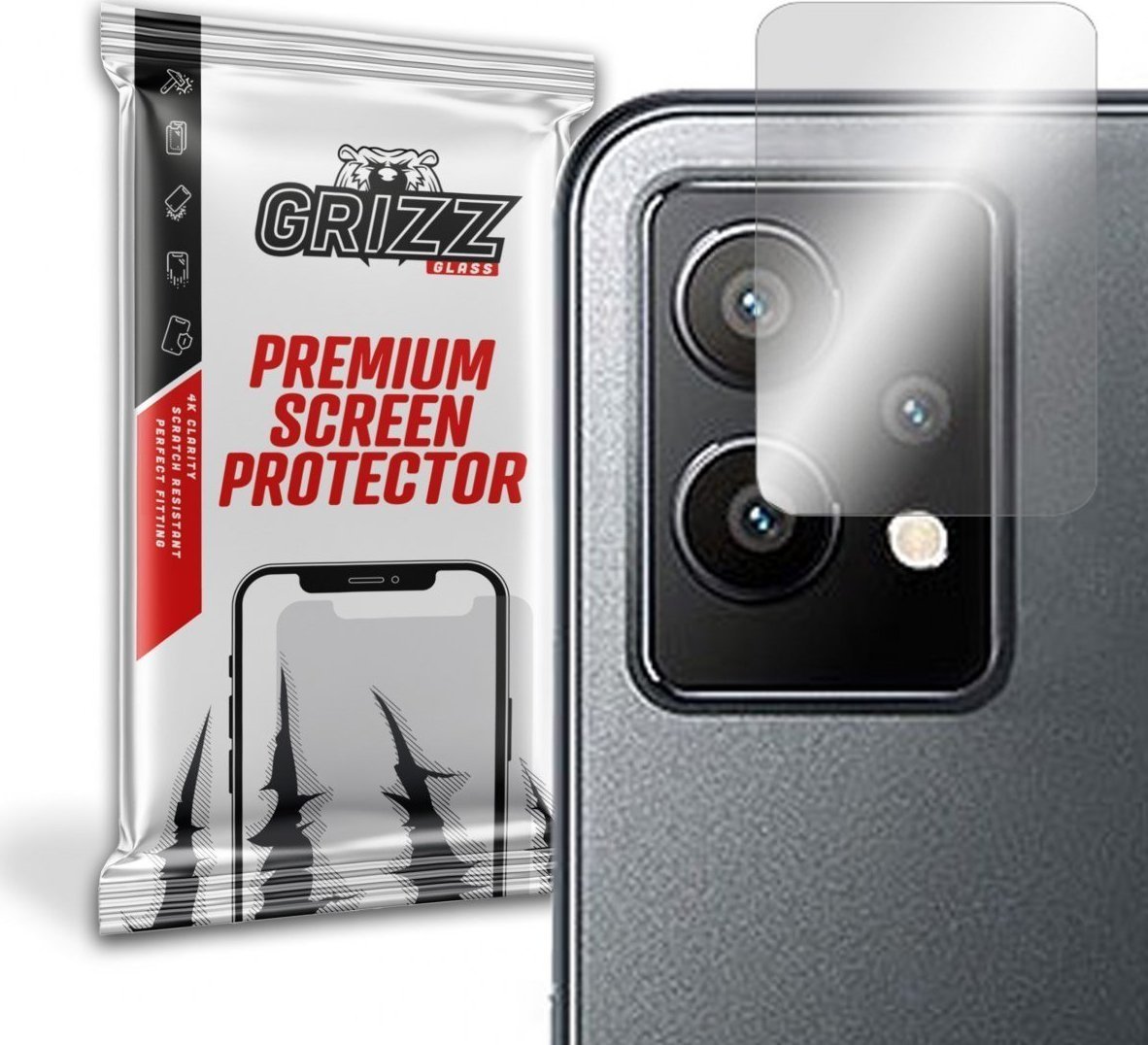 Set 2 folii protectie camera foto GrizzGlass HybridGlass pentru OnePlus Nord CE 2 Lite, Transparent