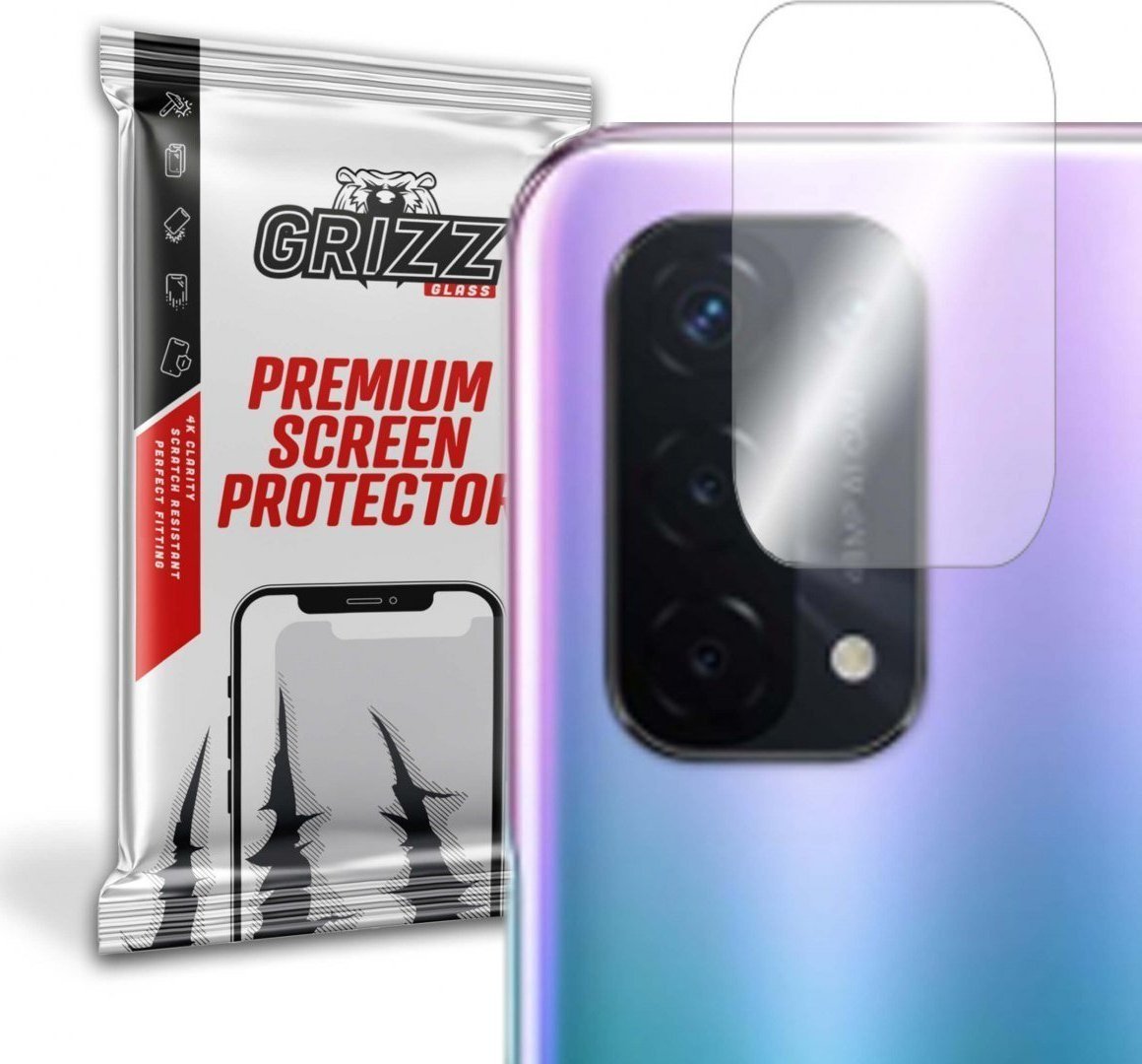 Folie de protectie camera foto, Grizz Glass, Sticla hibrida, Compatibil Oppo A54 5G, Transparent