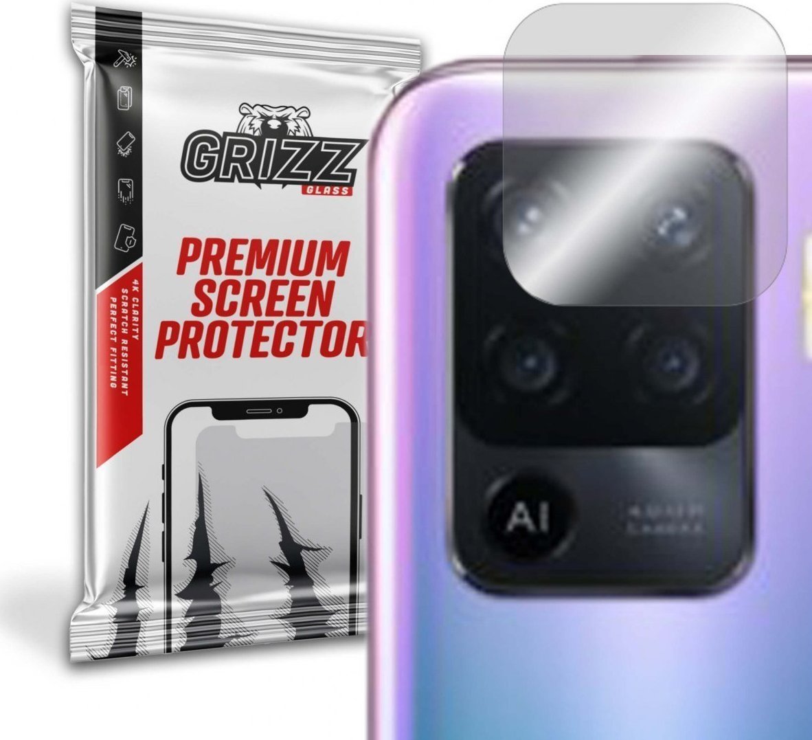 Folie de protectie camera foto Grizz Glass, Sticla hibrida, Compatibil Oppo Reno 5 Lite, Transparent