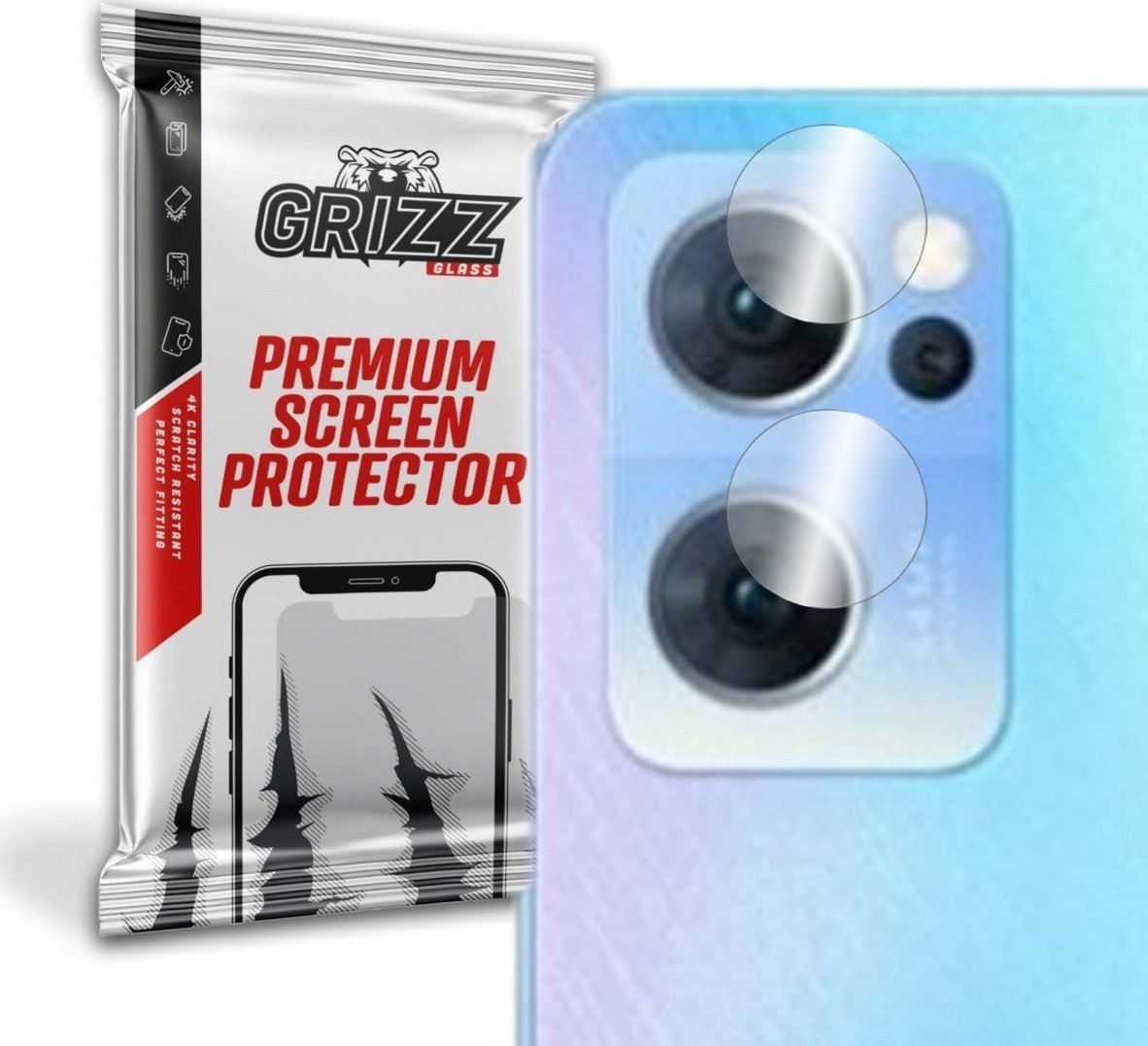 Folie de protectie camera foto, Grizz Glass, Sticla hibrida, Compatibil Oppo Reno 7 5G, Transparent