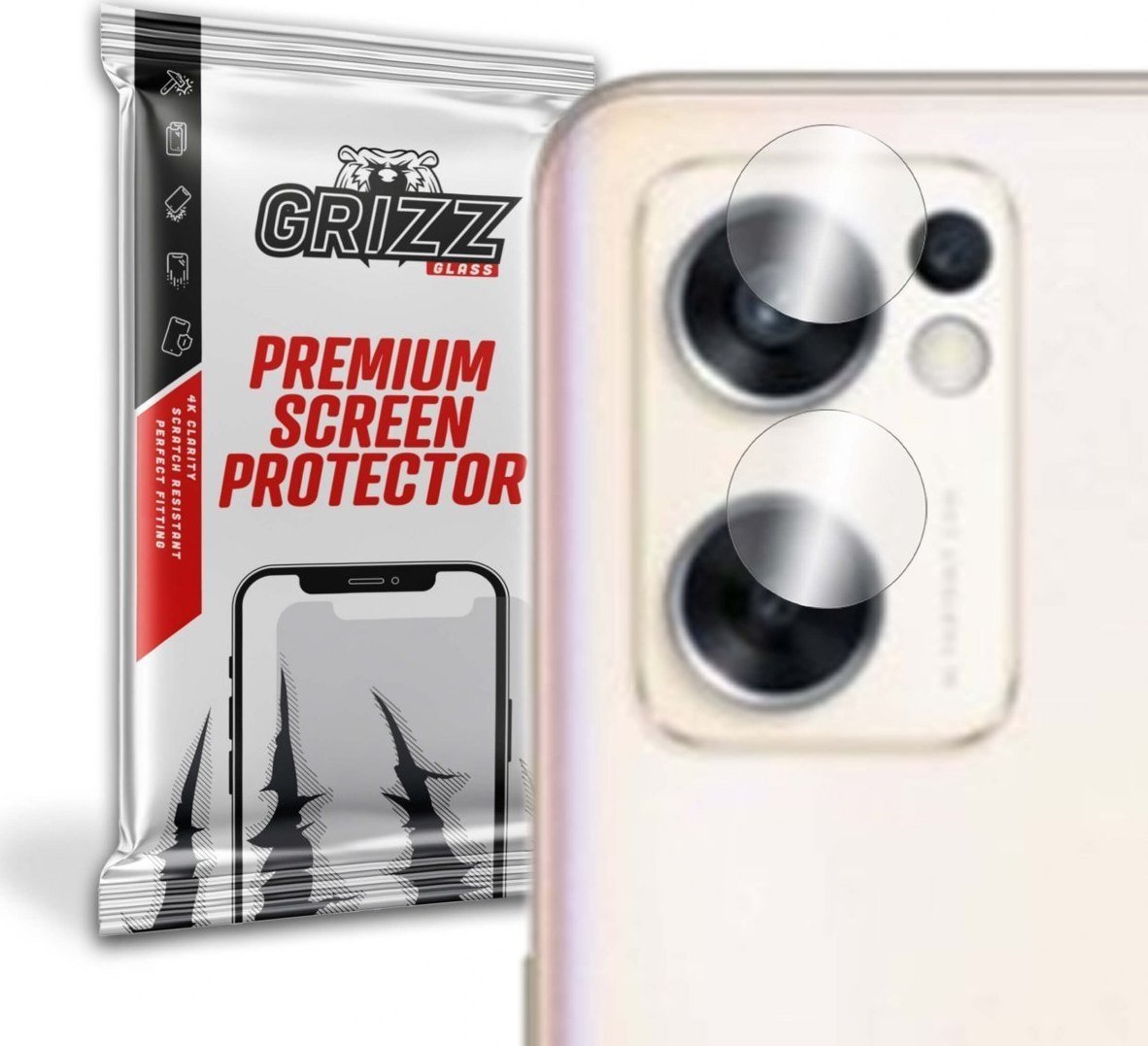 Folie de protectie camera foto, Grizz Glass, Sticla hibrida, Compatibil Oppo Reno 7 SE 5G, Transparent